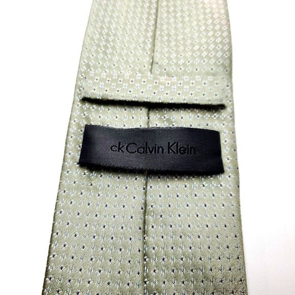 Calvin Klein Silk Tie Woven Green Geometric - Picture 3 of 6